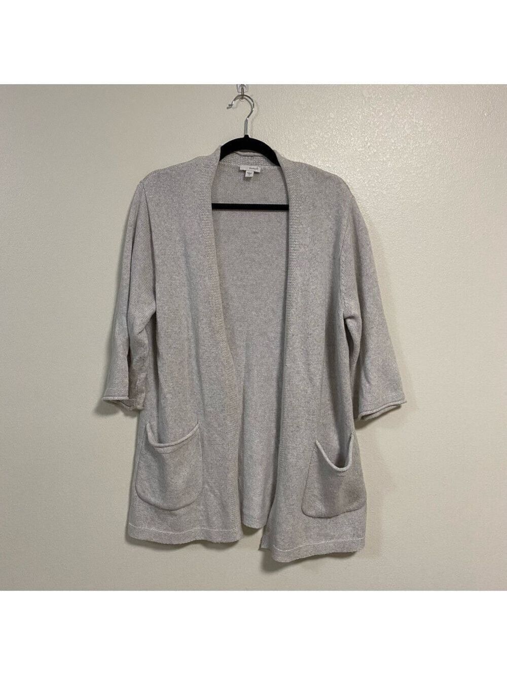 PureJill Cardigan Women’s Size Small Gray Cotton  Cashmere Blend Open Cardigan
